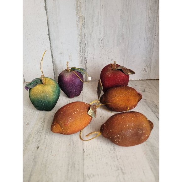 Felt realistic fruit lemon Apple glitter ornament Xmas set - Picture 1 of 6